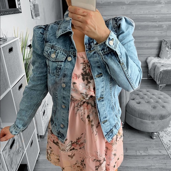 🆕 Mid Blue Acid Puff Sleeve Western Denim Jacket - Picture 3 of 9